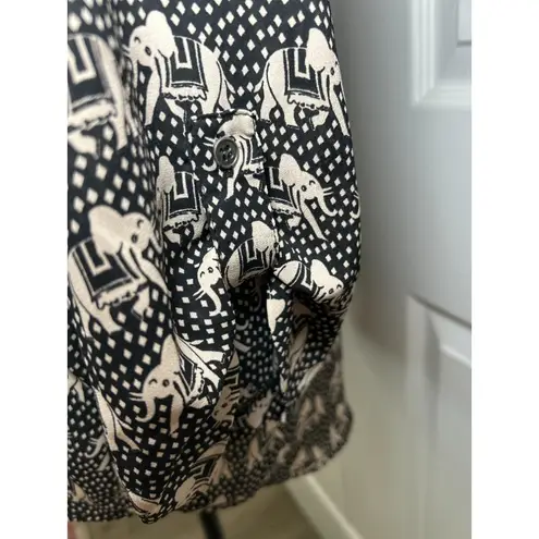 Pixley Black/Beige Elephant Print Blouse Top 3/4 Sleeve Stitch Fix Size Large Black
