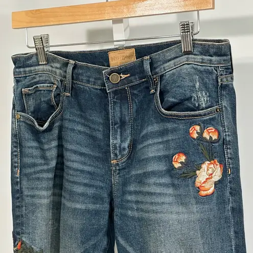 Driftwood Audrey Classic Fit Embroidered Floral Jeans 28x29 Cuffed Hem low rise