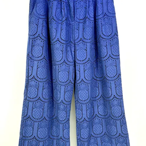 Farm Rio Pineapple Eyelet High Waist Wide Leg Pants Navy Blue Medium NWT