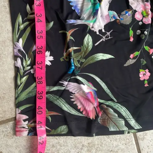 Fuzzi Bouquet Floral Hummingbird Print Sleeveless Tulle Jersey Sheath Dress Black Size M