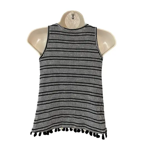 W5  by Anthropologie Top Women’s X-Small Black White Stripe Pom Pom Tassels Tank - Image 4