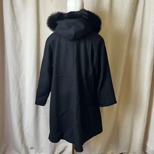 Vintage Carol Horn Black Hooded Wool Coat with Faux Fur Trim & Brass Closure 8