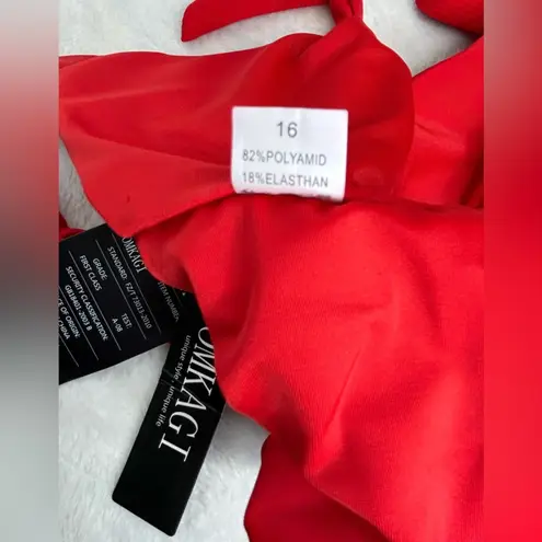 OMKAGI Red Ribbed Tie Front Bikini Top NWT Size Large