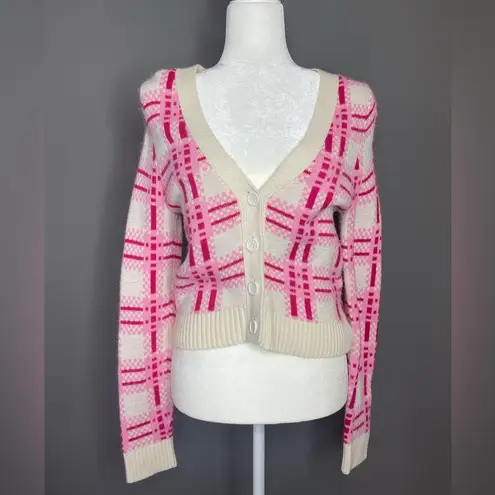 Central Park West Revolve Cardigan Poppy Button Front Sweater Pink Ivory