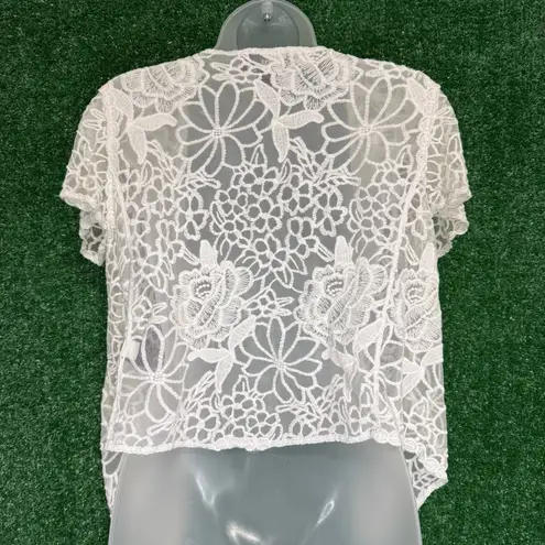 Ronni Nicole White Floral Lace Open Front Cardigan Top Festival Fairy