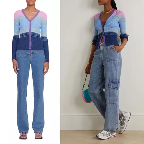 STAUD Stripe Cargo Ribbed Colorblocked Sweater Cardigan