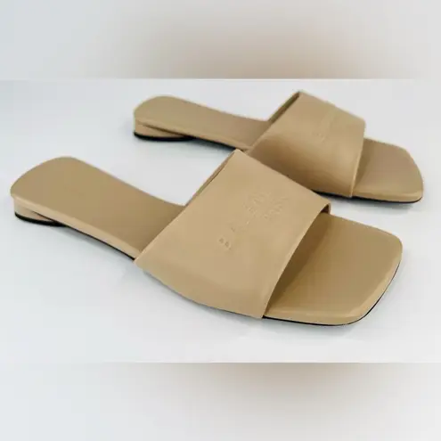 Balenciaga Duty Free Nude Sheepskin Leather Logo Flat Sandals Size EU 40 - US 10