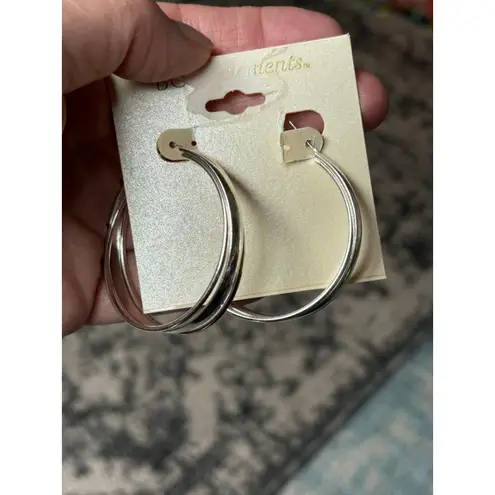 Bold Elements Triple Silver Hoop Earrings NWT