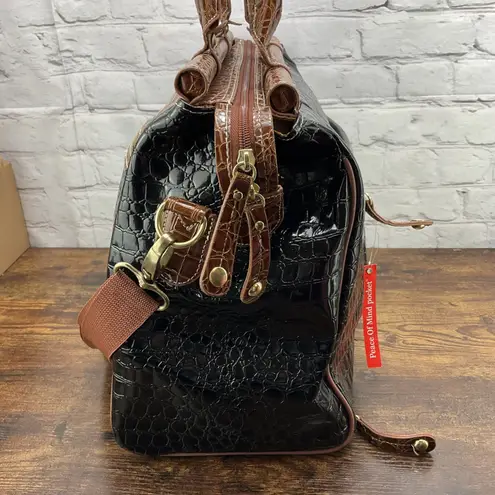 Samantha Brown Bag Women's Brown Black Faux Croc Weekender Overnight Tote