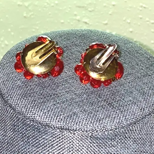 Monet Vintage 1960s Hong Kong Iridescent Red Acrylic Bead Necklace & Clip-On Earrings