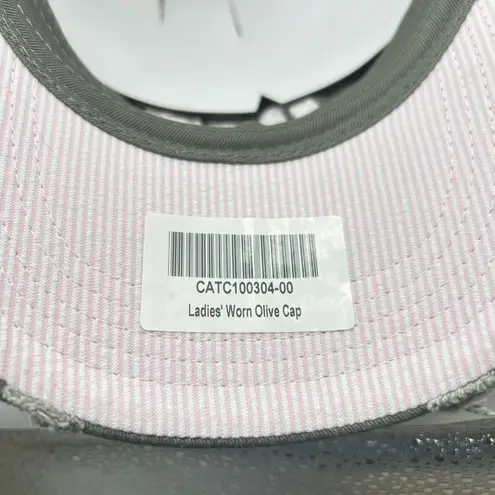 CAT Cap Womens Olive Green Cap Pink Logo Adjustable Strapback Distressed Hat Green