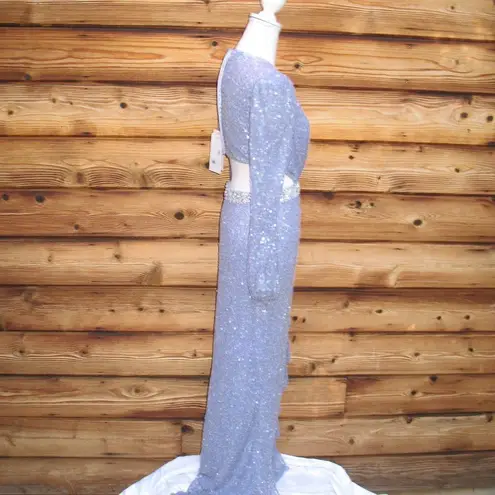 Mac Duggal 5745 Womens Sequined Faux Wrap Cut Out Puff Sleeve Gown Dress