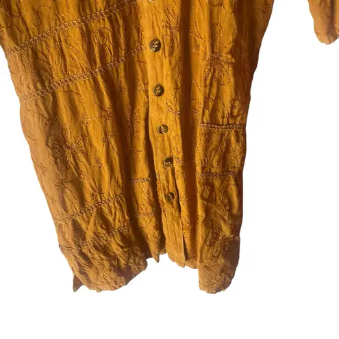 Nick & Sarah Vintage 90s Large Yellow Embroidered Grunge Boho Button Up Top