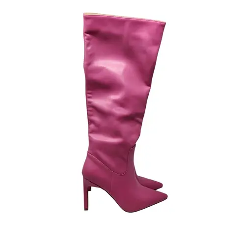 Sun Envy Pink Pleather Pointed Toe Stiletto High Heels Over The Knee Boots 8.5
