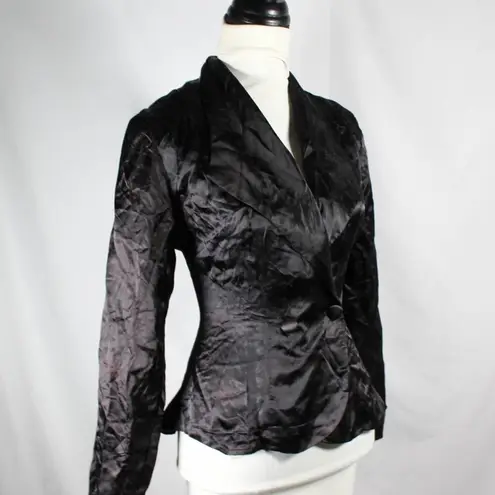 Vintage 1980s Black Sateen Floral Tuxedo Style Jacket Small Gothic Vampire