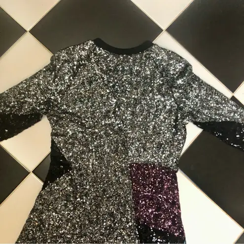 Koche Collective Koche Sequin Football Tee T-Shirt Dress Metallic Silver Grey Blue Purple size 10