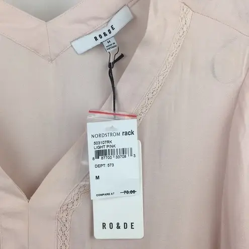 Ro & De Women's Pink Sheer Long Sleeve Double V Eyelet Top M NEW