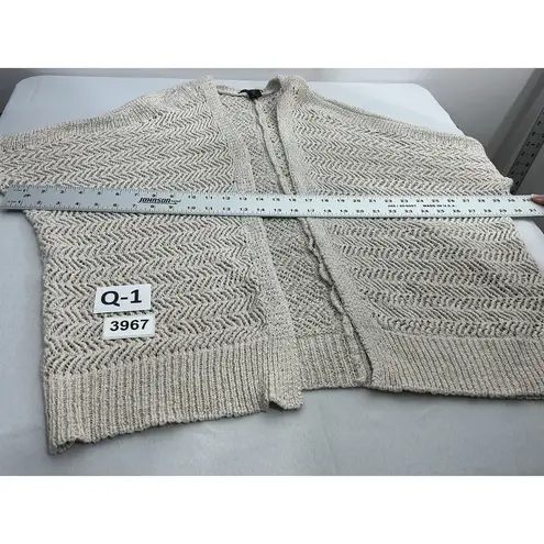 Tahari Womans Sweater Large Beige Knit Open Front Cardigan Short Sleeves
