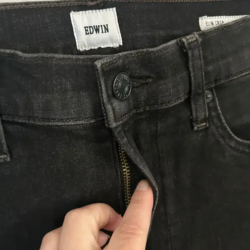 Edwin Women's Elin Crop High Rise Straight Leg Denim Jeans Blackstone 28 New Black