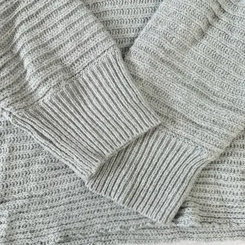 BiBi Gray Sweater Raw Edge Hooded Oversized Chunky Knit V Neck with Fringe Boho Size XL