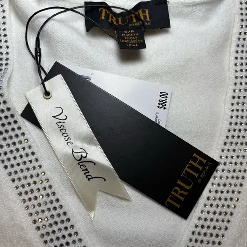 Truth By Republic Rhinestone Cardigan Puff Sleeve V Neck Sweater Top White NWT Size undefined