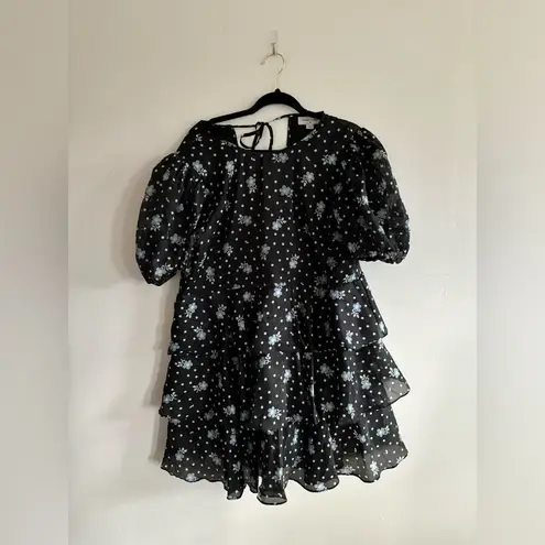 Sandy Liang  for Target XL Floral Black Blue Puff Sleeve Mini Dress