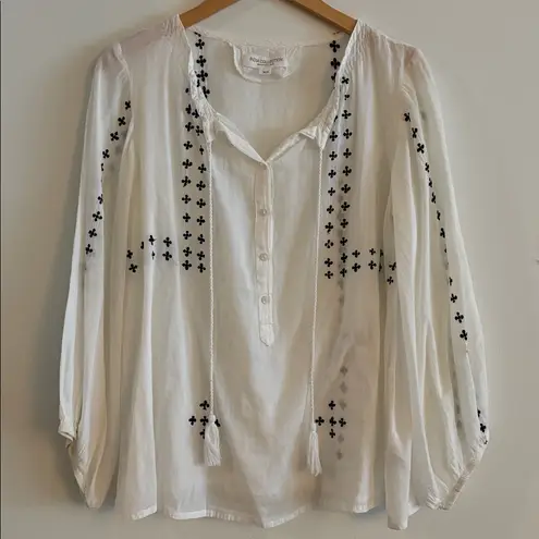 India Collection Emerson Fry Long Sleeve Button Down Pullover Blouse Top XS White