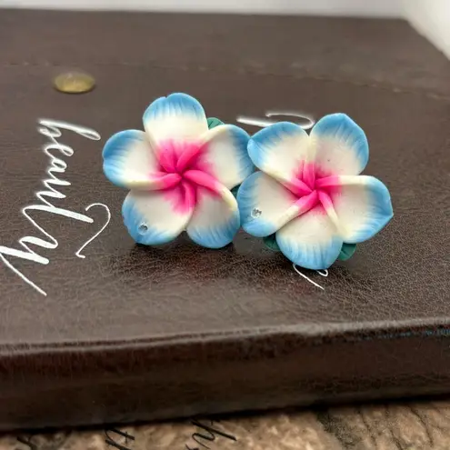 Handmade Vintage Y2K Polymer Clay Plumeria Flower Earrings