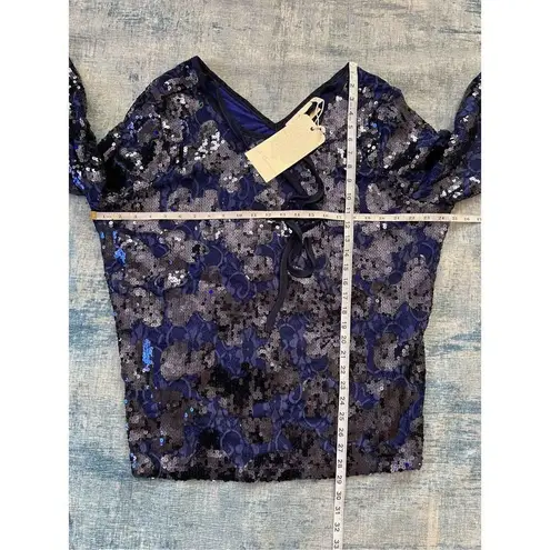 NWT! La Bellum Hillary Scott Indigo Sequin Lace Tie Neck Blouse 2x Purple