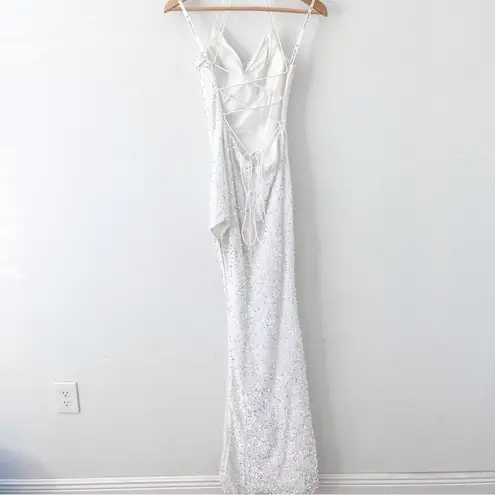 Sophia Thomas White Sequin Cut Out Maxi Gown Size 0