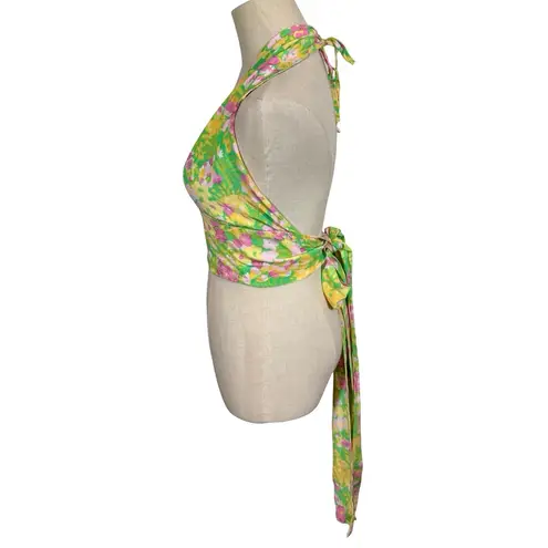 With Jean Rendezvous Floral Halter Wrap Top in Honeysuckle