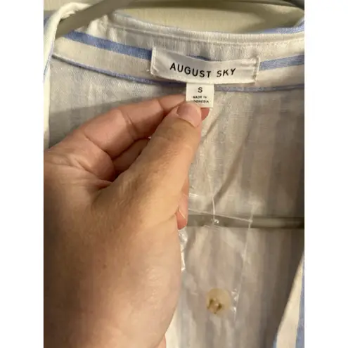 August Silk August Sky Women's Linen Blend Dress Blue Striped Maxi with Roll Tab and Belt S