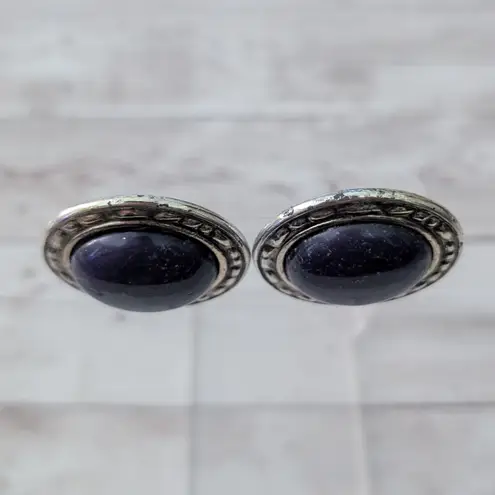 Vintage Clip On Earrings Speckled Midnight Tones with Gold Tone Halo