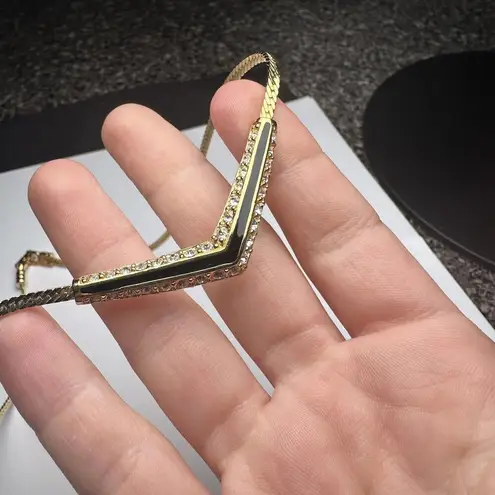 Swavorski Swarovski (Swan Signed) Crystal & Black Enamel Gold Tone Necklace