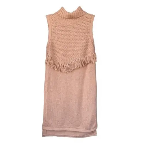 T4 Nomad Morgan Carper Pink Fringe Turtleneck Sleeveless Sweater Dress Size L Size L