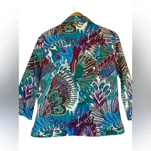 Kaktus Women’s Colorful Wearable Art Jacket Size Large Peacock Abstract Art