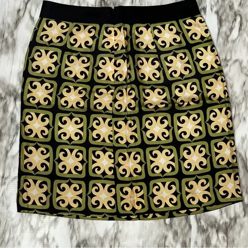 Milly of New York Green Black Geometric Print Silk Scarf Skirt Vibe Women Sz 4