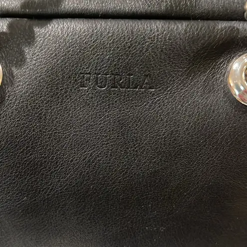 Furla Black Leather Shoulder Bag with Silver Chain Strap EUC