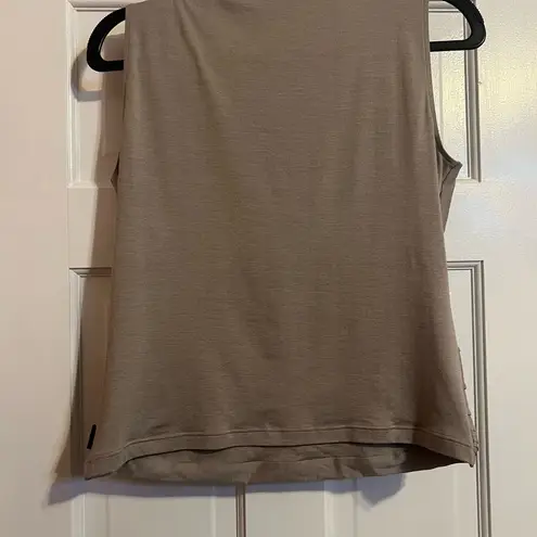 Akris #114 MUSHROOM TAUPE LAYERED RUFFLE TANK TOP BLOUSE SIZE 14