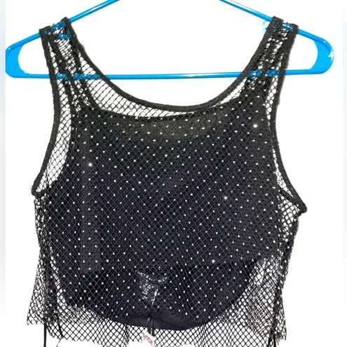 Sincerely Jules  Crop Top Medium Rhinestone Mesh crystal Fishnet Flowy tank scoop