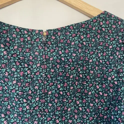 Vintage Floral Long Sleeve Dress With Lace Trim & V