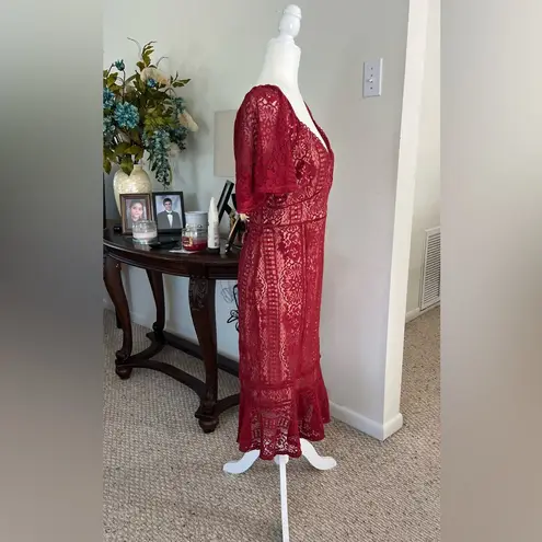 Ryan Michelle Burgundy Lace Midi Dress | Size XL | Made in Vietnam Red