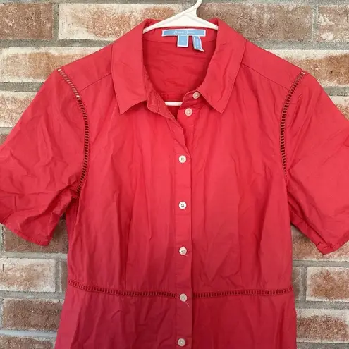 Draper James Button Up Shirt Dress Hot Pink Lattice Trim Size 6