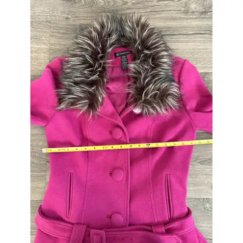 INC International Concepts Hot Pink Faux Fur Trim Belted Coat Medium