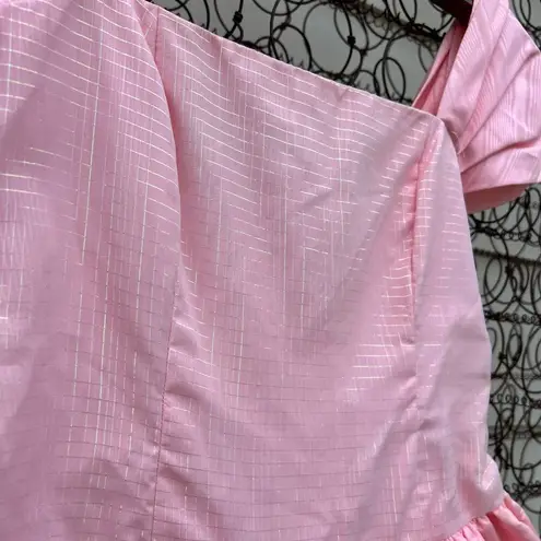 80s Pink Taffeta Ruffle Bubble Hem Bow Back Barbie Princess Tea Party Prom Dress Size M