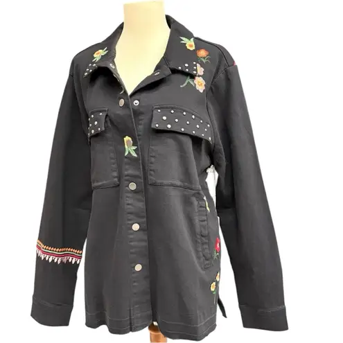 Billy T Black Embroidered Throw It On Denim Jacket – Size Medium (NWT)