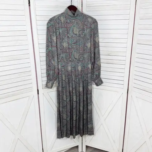 Vintage J.G. Hook Paisley Pleated Skirt Mock Neck Maxi Dress Green Multi 4