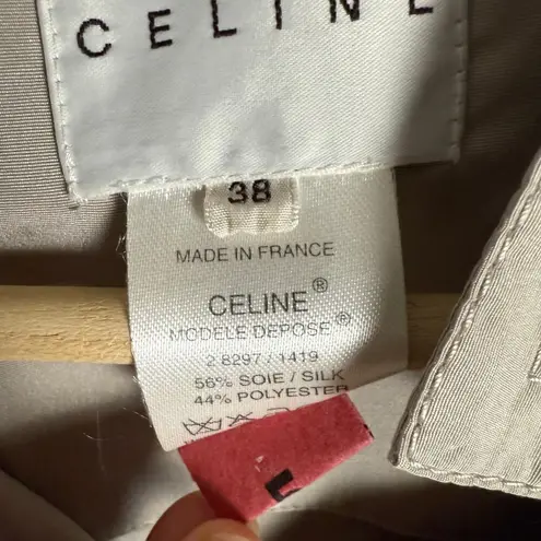 CELINE Beige Silk Stitched Belted Trench Coat Women’s Size M