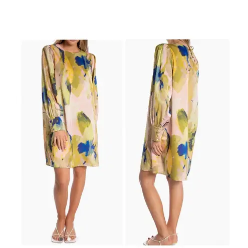 Eloquii 🆕 Satin Yellow and Green Sheath Dress with Bishop Sleeves 16🆕