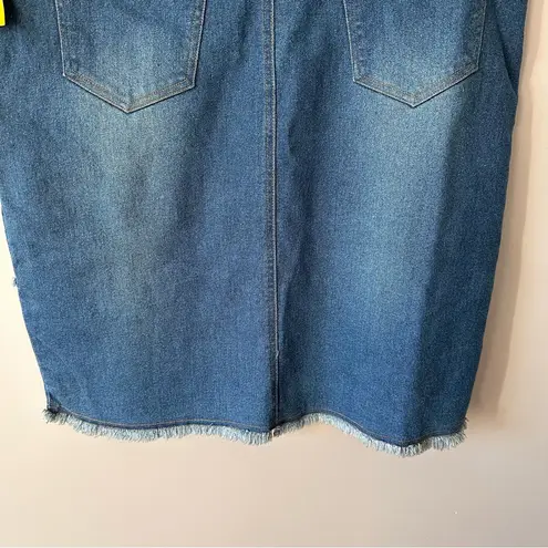 Ultra Pink Y2K Vintage Deadstock NWT Denim Skirt Frayed Hem Chevron Raw Edge